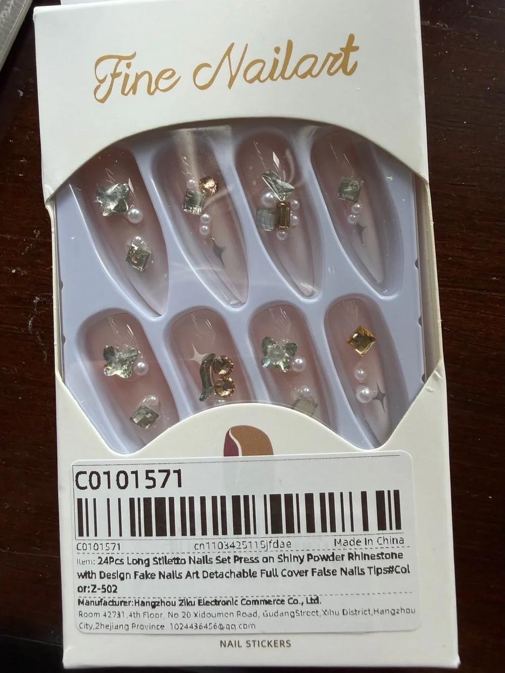 False Nail Set - Pink Nude Crystal Accent Press-On Nails